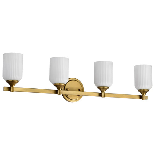 Nuvo Lighting Solara 4Lt Vanity, Natural Brass/Frosted Ribbed Glass - 60-8664
