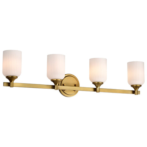 Nuvo Lighting Solara 4Lt Vanity, Natural Brass/Frosted Ribbed Glass