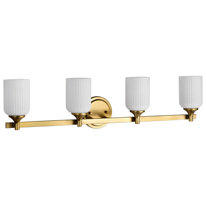 Nuvo Lighting Solara 4Lt Vanity, Natural Brass/Frosted Ribbed Glass