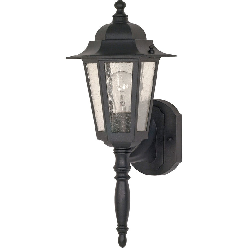 Nuvo Cornerstone 18in 1-Light Outdoor Wall Lantern | Industrial Black and Clear Seed Glass | Covered Patio & Entryway | 7 x 18 x 11 in | Model 60-987