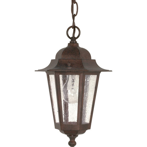 Nuvo Cornerstone 13in 1-Light Outdoor Hanging Lantern | Industrial Black and Clear Seed Glass | Covered Patios & Entryways | 7 x 12.625 in | Model 60-992