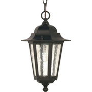 Nuvo Cornerstone 13in 1-Light Outdoor Hanging Lantern | Industrial Black and Clear Seed Glass | Covered Patios & Entryways | 7 x 12.625 in | Model 60-993