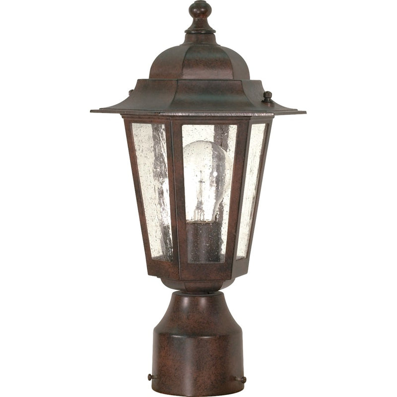 Nuvo Cornerstone 14in 1-Light Post Lantern | Traditional Black and Clear Seed Glass | Outdoor Entry & Pathway | 7 x 14.25 in, Wet Rated | Model 60-995