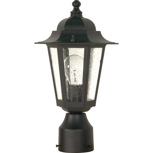 Nuvo Cornerstone 14in 1-Light Post Lantern | Industrial Black and Clear Seed Glass | Outdoor Pole & Pathway Light | 7 x 14.25 in | Model 60-996