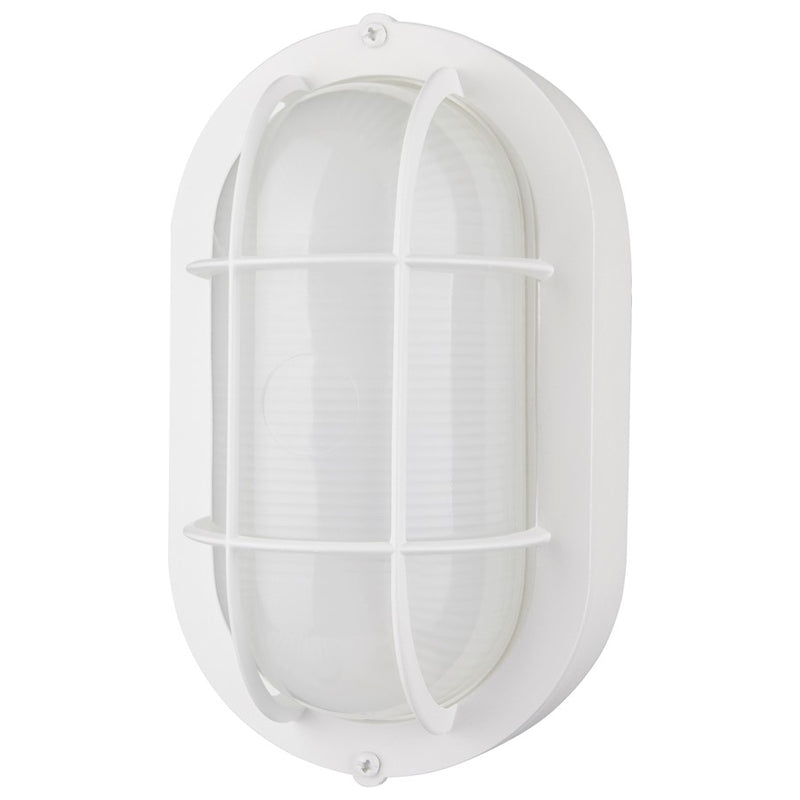 Nuvo Satco LED Small Oval Bulkhead | Traditional White Die-Cast Aluminum and White Glass | Outdoor Walkway & Patio Wall Sconce | 4.26 x 5 | Model 62-1388