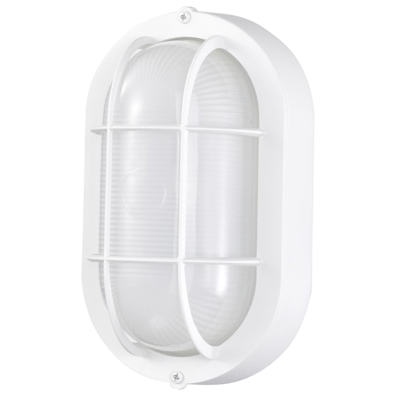 Nuvo Satco LED Small Oval Bulkhead | Traditional White Die-Cast Aluminum and White Glass | Outdoor Walkway & Patio Wall Sconce | 4.26 x 5 | Model 62-1388
