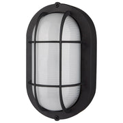 Nuvo Lighting Satco 9in LED Small Oval Bulkhead | Traditional Black Die-Cast Aluminum and White Glass | Outdoor Walkway & Patio Wall Light | Model 62-1389