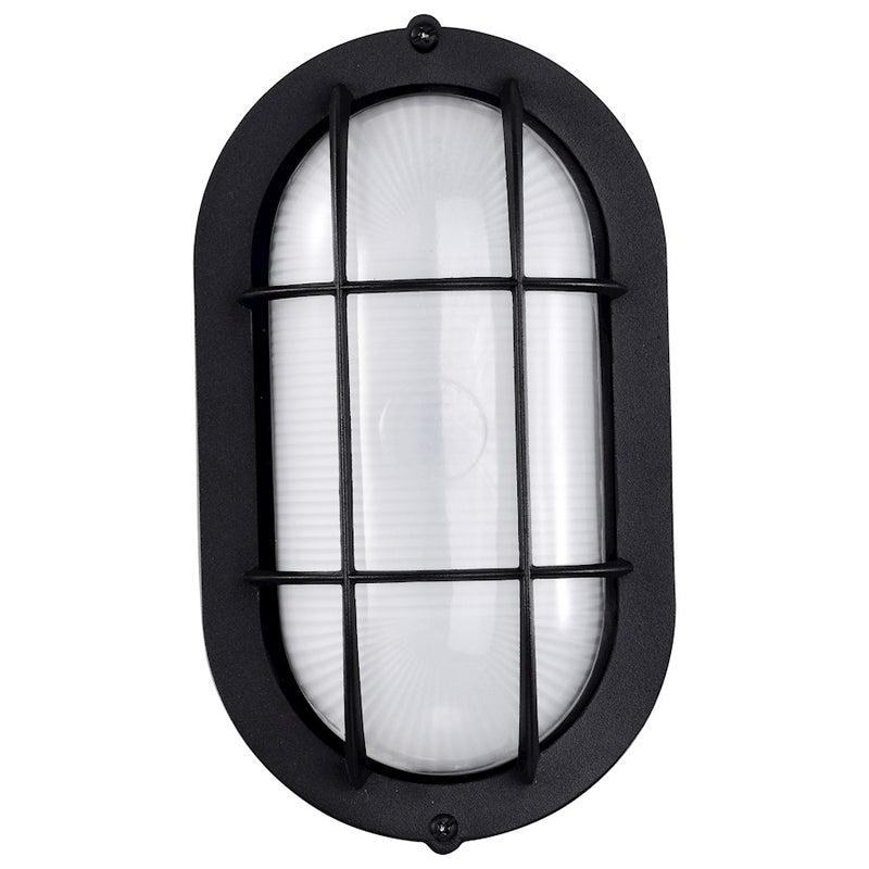 Nuvo Lighting Satco 9in LED Small Oval Bulkhead | Traditional Black Die-Cast Aluminum and White Glass | Outdoor Walkway & Patio Wall Light | Model 62-1389