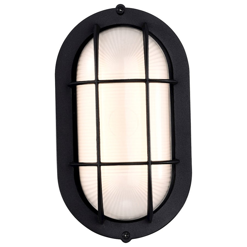 Nuvo Lighting Satco 9in LED Small Oval Bulkhead | Traditional Black Die-Cast Aluminum and White Glass | Outdoor Walkway & Patio Wall Light | Model 62-1389