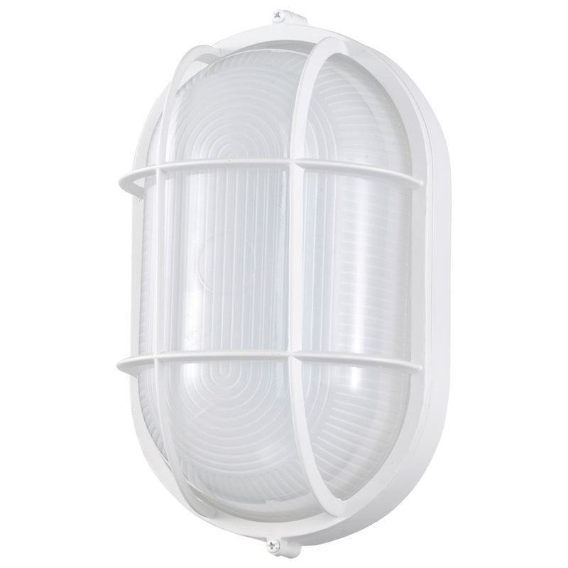Nuvo Lighting LED Oval Bulkhead 11in 1-Light Outdoor Wall Sconce | Traditional White Die-Cast Aluminum and White Glass | Entryway & Patio | Model 62-1390