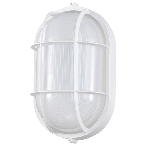 Nuvo Lighting LED Oval Bulkhead 11in 1-Light Outdoor Wall Sconce | Traditional White Die-Cast Aluminum and White Glass | Entryway & Patio | Model 62-1390