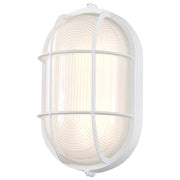 Nuvo Lighting LED Oval Bulkhead 11in 1-Light Outdoor Wall Sconce | Traditional White Die-Cast Aluminum and White Glass | Entryway & Patio | Model 62-1390