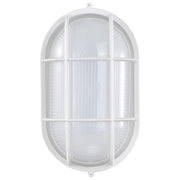 Nuvo Lighting LED Oval Bulkhead 11in 1-Light Outdoor Wall Sconce | Traditional White Die-Cast Aluminum and White Glass | Entryway & Patio | Model 62-1390