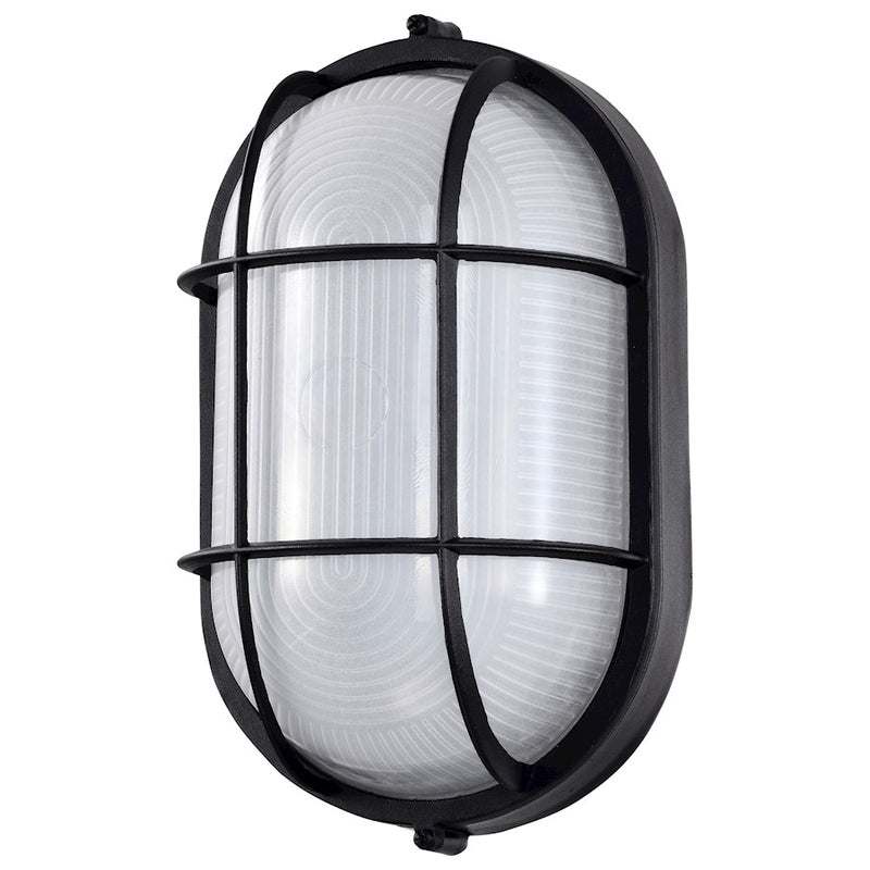 Nuvo Satco 62-1391 11in Oval Bulkhead Outdoor Wall Sconce | Traditional Black Die-Cast Aluminum and White Glass | Covered Patio & Entryway | Model 62-1391