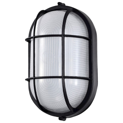 Nuvo Satco 62-1391 11in Oval Bulkhead Outdoor Wall Sconce | Traditional Black Die-Cast Aluminum and White Glass | Covered Patio & Entryway | Model 62-1391