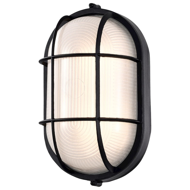 Nuvo Satco 62-1391 11in Oval Bulkhead Outdoor Wall Sconce | Traditional Black Die-Cast Aluminum and White Glass | Covered Patio & Entryway | Model 62-1391