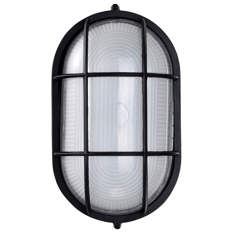 Nuvo Satco 62-1391 11in Oval Bulkhead Outdoor Wall Sconce | Traditional Black Die-Cast Aluminum and White Glass | Covered Patio & Entryway | Model 62-1391