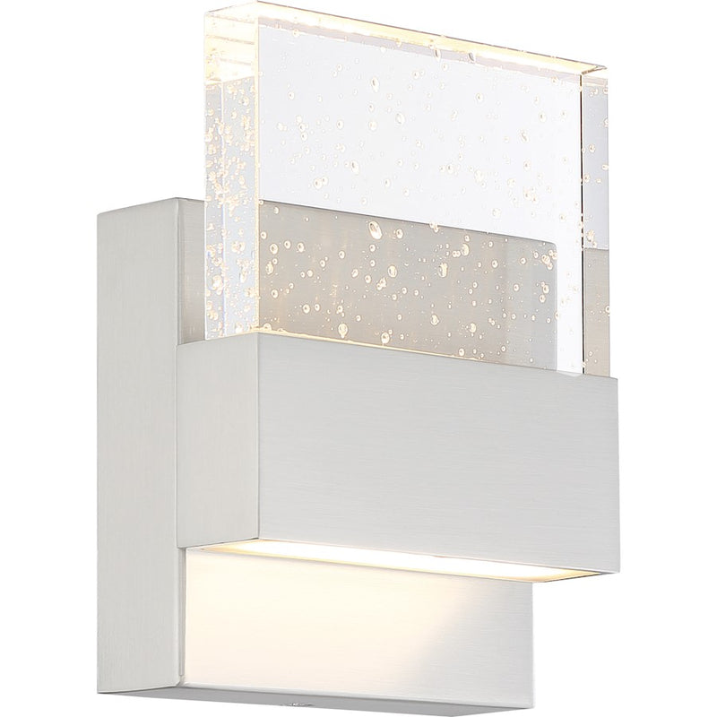 Nuvo Lighting Ellusion 6in LED Small Wall Sconce | Modern Polished Nickel and Seeded Glass | Hallway & Bathroom Accent Light | 675 Lumens | Model 62-1501
