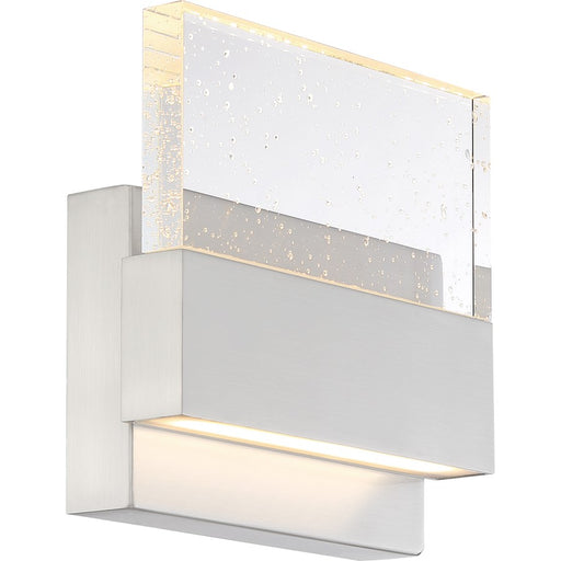 Nuvo Lighting Ellusion 7in 1-Light LED Wall Sconce | Modern Polished Nickel and Seeded Glass | Hallway & Bathroom Accent Light | 675 | Model 62-1502