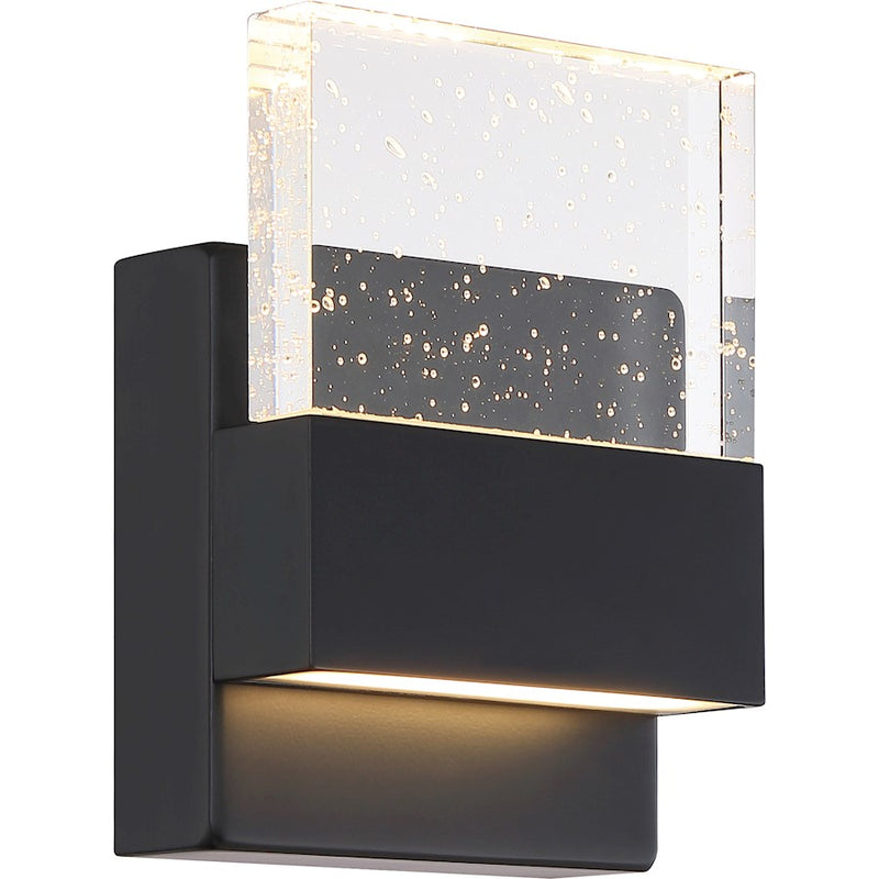 Nuvo Lighting Ellusion 6in 1-Light Wall Sconce | Modern Matte Black and Seeded Glass | Hallway & Bedroom Accent | 675 Lumens Dimmable LED | Model 62-1511