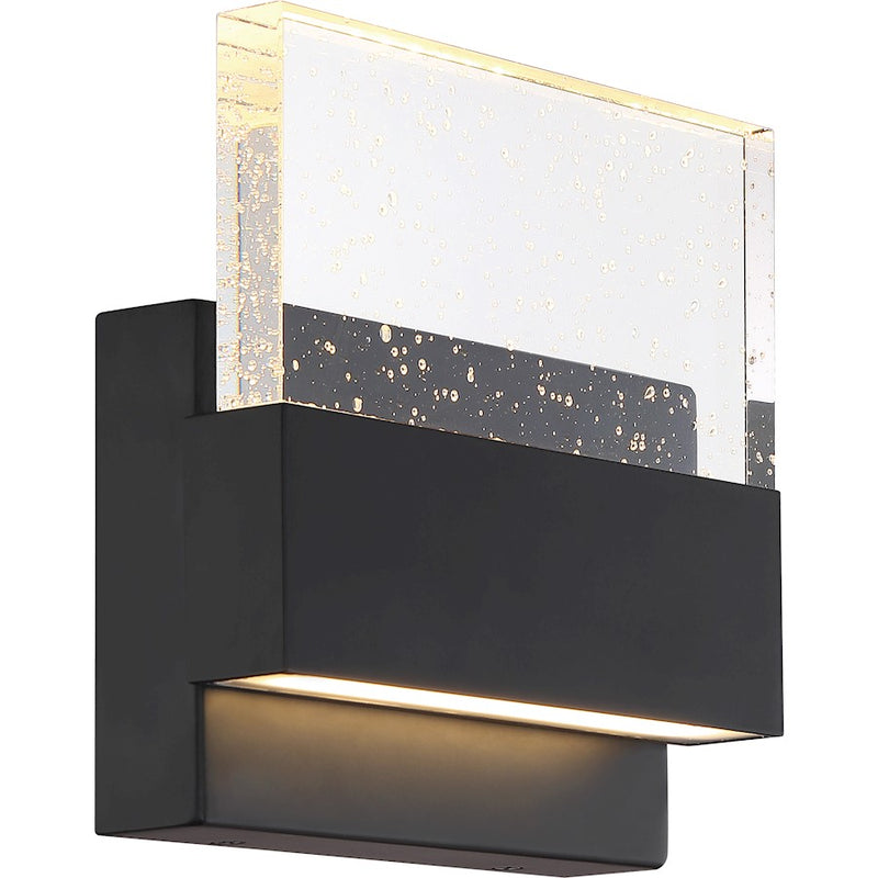 Nuvo Lighting Ellusion 7in 1-Light LED Wall Sconce | Modern Matte Black and Seeded Glass | Hallway & Bedroom Accent Light | 675 Lumens, 90 | Model 62-1512