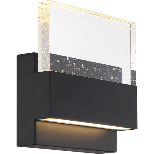 Nuvo Lighting Ellusion 7in 1-Light LED Wall Sconce | Modern Matte Black and Seeded Glass | Hallway & Bedroom Accent Light | 675 Lumens, 90 | Model 62-1512