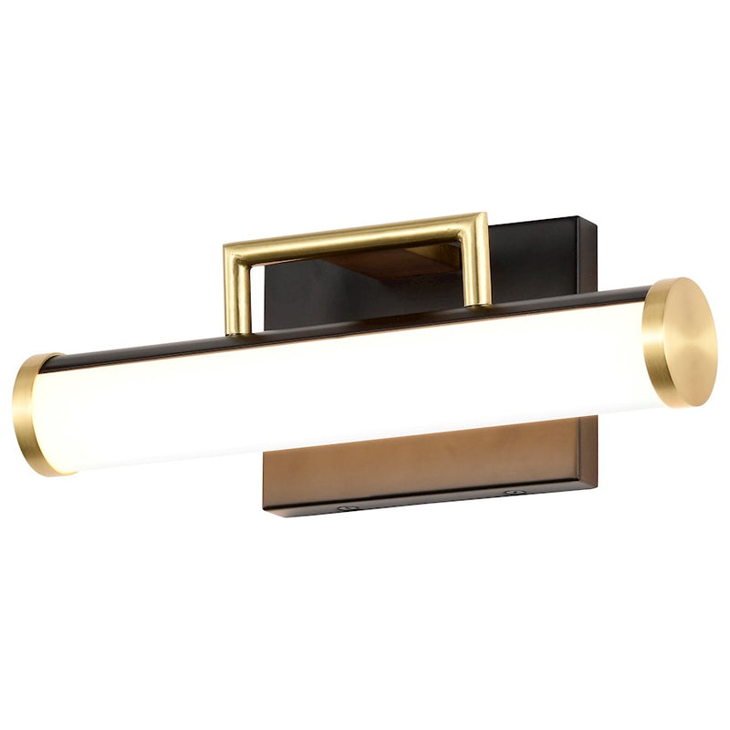 Nuvo Lighting Solano 12in 1-Light LED Vanity | Contemporary Matte Black and Brass with White Acrylic Lens | Bathroom Vanity | 4 x 12 x 4 in | Model 62-1537