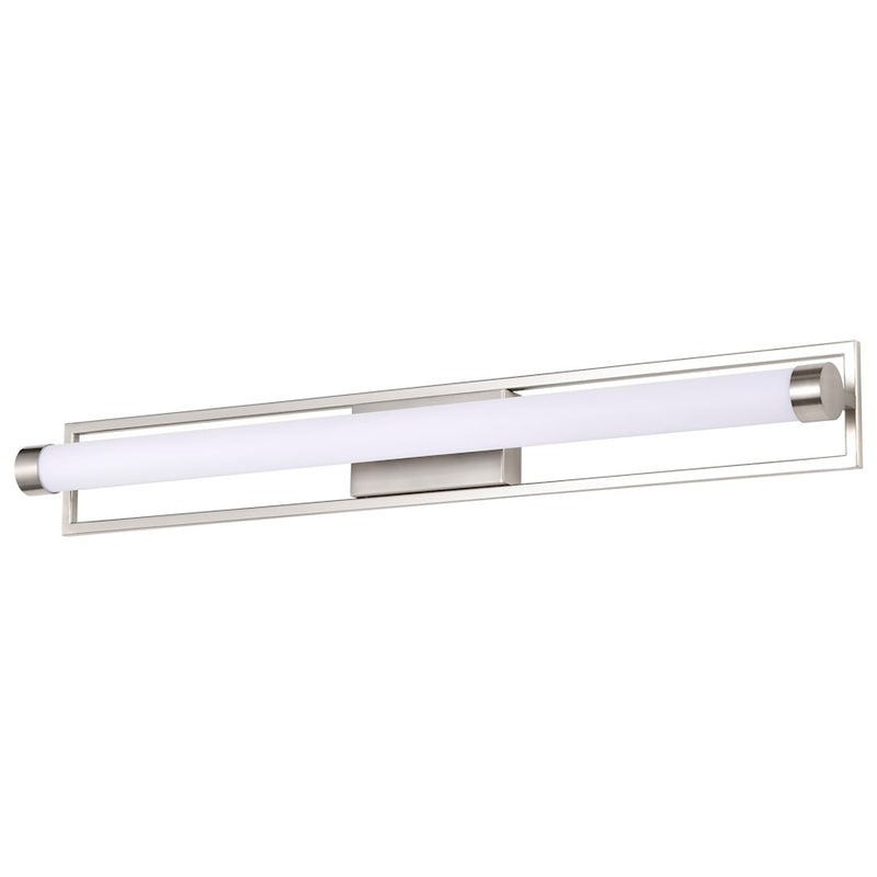 Nuvo Canal 12in 1-Light LED Vanity | Contemporary Brushed Nickel Steel and White Acrylic Lens | Bathroom Vanity & Powder Room | 4 x 12 x 5 | Model 62-1541