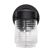 Nuvo Lighting Cyprus 7.4in 1-Light Outdoor Wall Sconce | Industrial Black Steel and Clear Ribbed Glass | Covered Porch & Patio Entryway | Model 62-1573