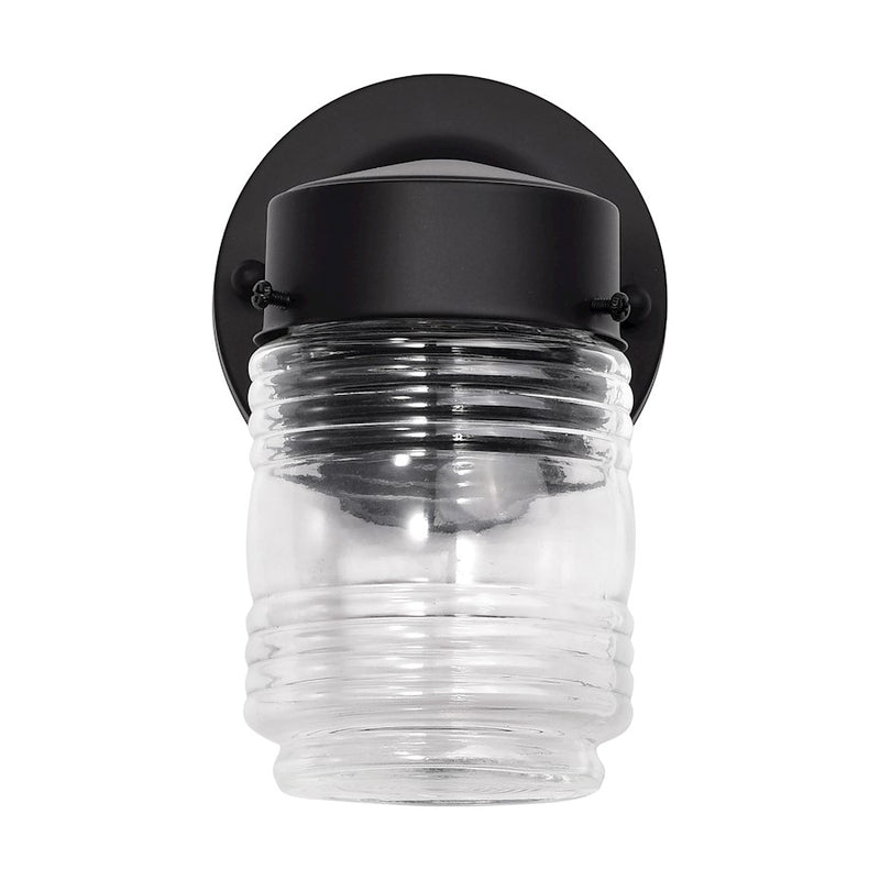 Nuvo Lighting Cyprus 7.4in 1-Light Outdoor Wall Sconce | Industrial Black Steel and Clear Ribbed Glass | Covered Porch & Patio Entryway | Model 62-1573