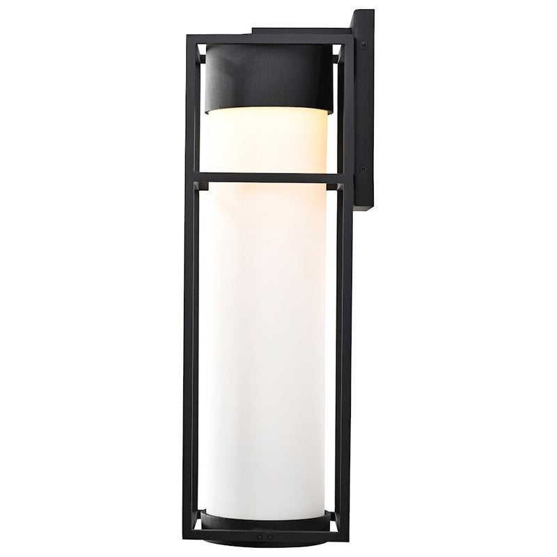 Nuvo Lighting Ledges 22in 1-Light Wall Lantern | Modern Matte Black and Opal White Glass | Covered Patio & Entryway | 8 x 7 x 22 in | Model 62-1613