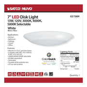 Nuvo Lighting 7in LED Disk Light Flush Mount | Transitional White Finish | Kitchen Bathroom & Hallway | 7.4 x 7.4 x 1.28 in, 120V Dimmable | Model 62-1664