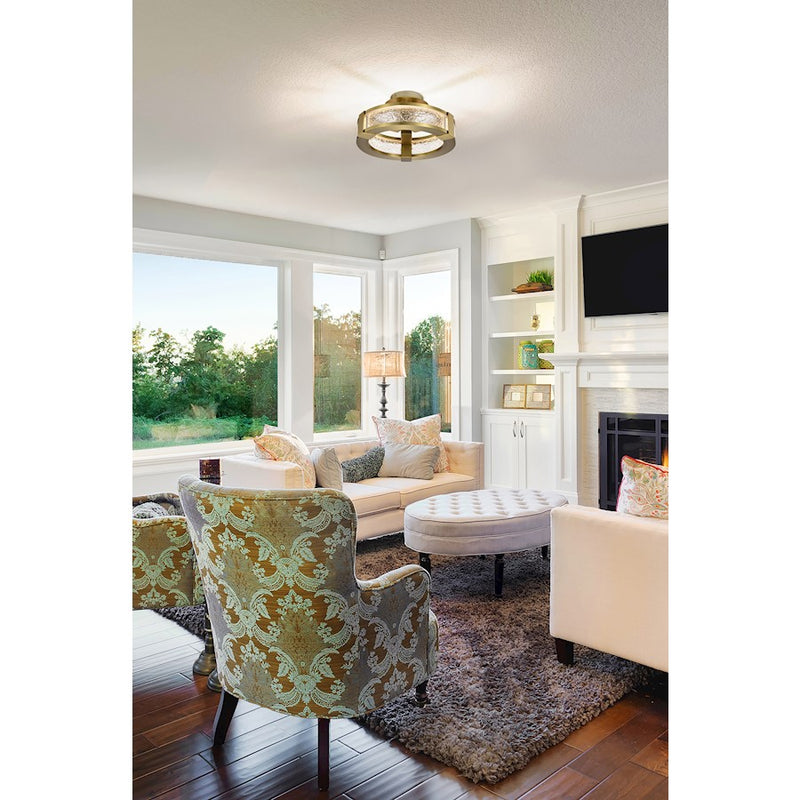 Nuvo Lighting Darrow 13in LED Semi Flush Mount | Transitional Vintage Brass Steel and Textured Acrylic Panels | Entryway & Hallway Ceiling | Model 62-2011