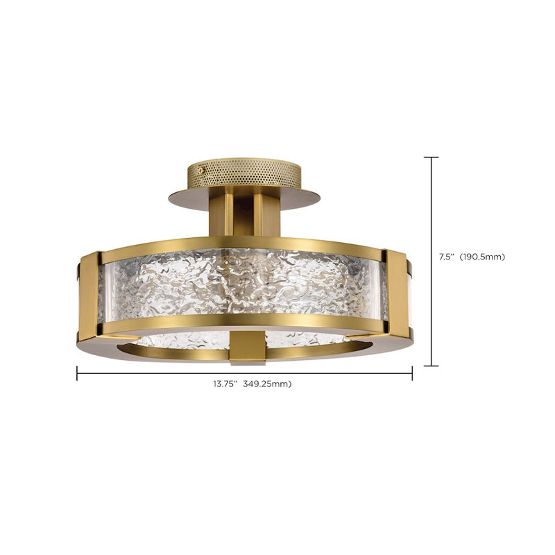 Nuvo Lighting Darrow 13in LED Semi Flush Mount | Transitional Vintage Brass Steel and Textured Acrylic Panels | Entryway & Hallway Ceiling | Model 62-2011
