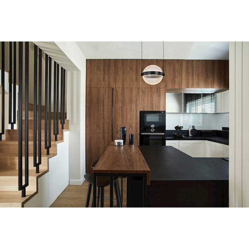 Nuvo Lighting Arvada 9in 1-Light LED Pendant | Modern Matte Black Steel and Black Silk Screened Acrylic | Kitchen Island & Dining Room | Model 62-2031