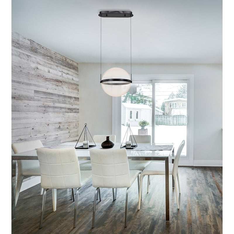 Nuvo Lighting Arvada 16in 1-Light LED Pendant | Modern Matte Black Steel and Silk Screened Acrylic Lens | Kitchen Island & Dining Room | Model 62-2033