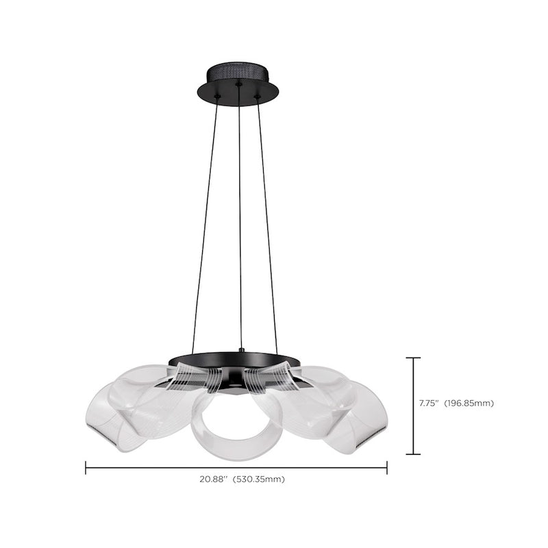 Nuvo Barnett 21in 5-Light LED Chandelier | Modern Matte Black Steel and Black Silk Screened Acrylic | Living Room & Dining Room | 20 x 20 | Model 62-2036