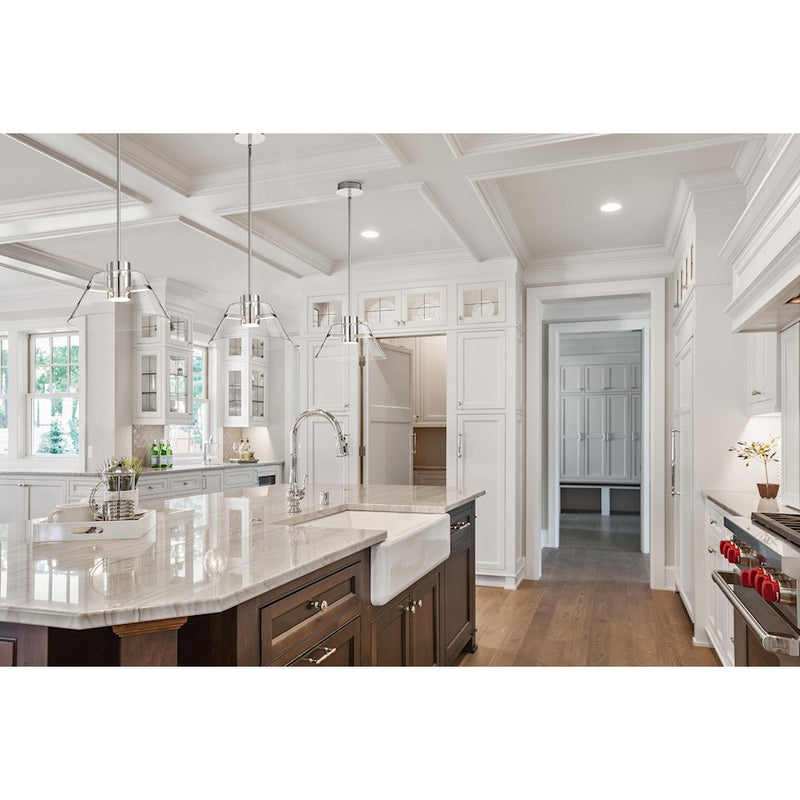 Nuvo Lighting Edmond 13in 1-Light LED Pendant | Transitional Polished Nickel Steel and Clear Glass | Kitchen Island & Dining Room | 13 x | Model 62-2051
