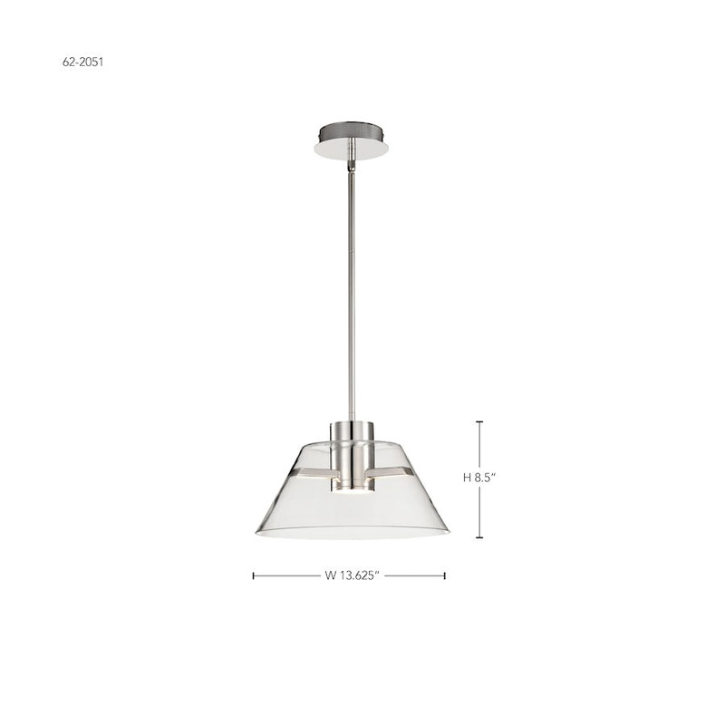Nuvo Lighting Edmond 13in 1-Light LED Pendant | Transitional Polished Nickel Steel and Clear Glass | Kitchen Island & Dining Room | 13 x | Model 62-2051