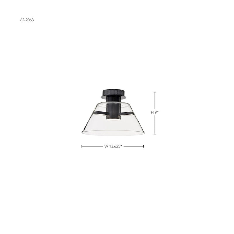 Nuvo Lighting Edmond 13in LED Semi-Flush Mount | Transitional Matte Black Steel and Clear Glass | Bedroom & Hallway | 13 x 13 x 9 in | Model 62-2063