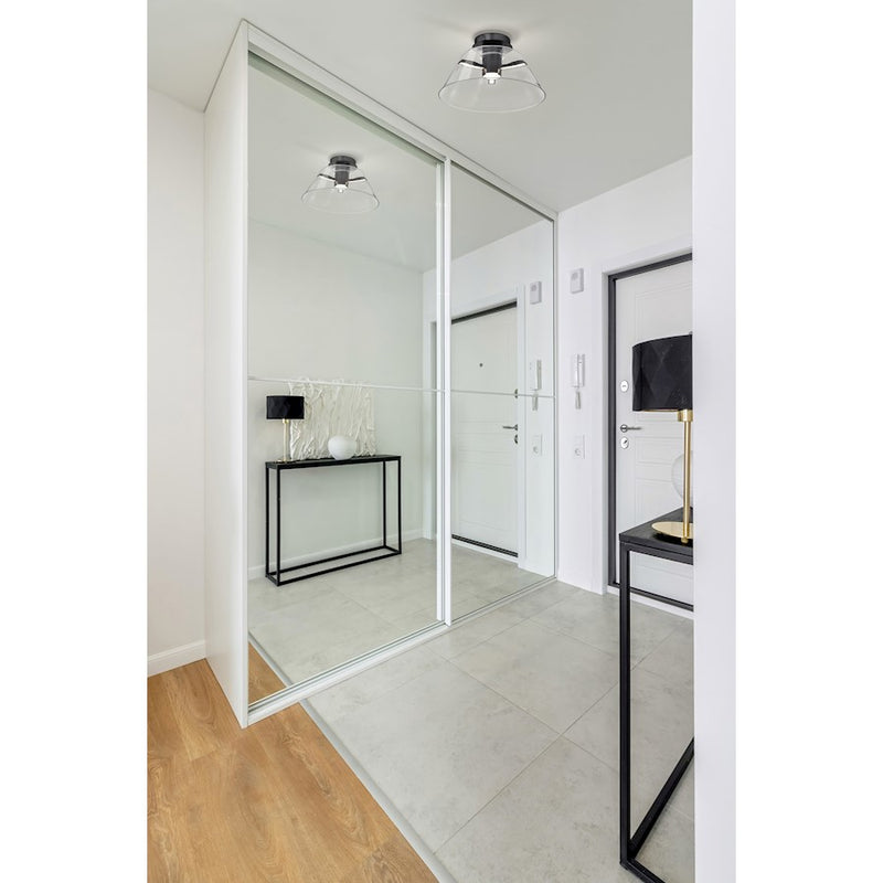 Nuvo Lighting Edmond 17in LED Semi-Flush Mount | Transitional Matte Black Steel and Clear Glass | Entryway & Hallway | 1944 Lumens 3000K | Model 62-2064