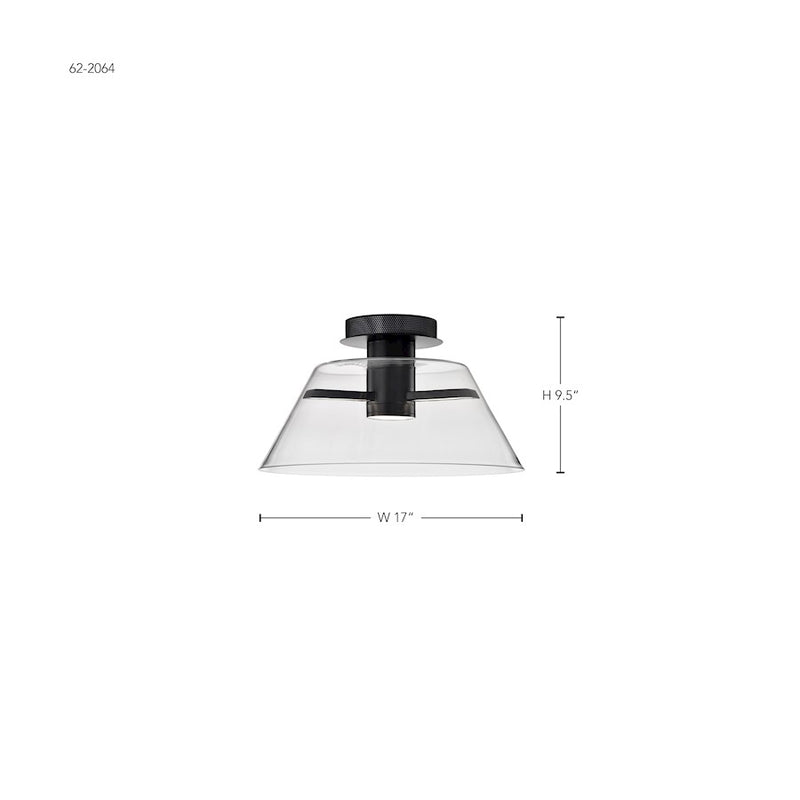 Nuvo Lighting Edmond 17in LED Semi-Flush Mount | Transitional Matte Black Steel and Clear Glass | Entryway & Hallway | 1944 Lumens 3000K | Model 62-2064