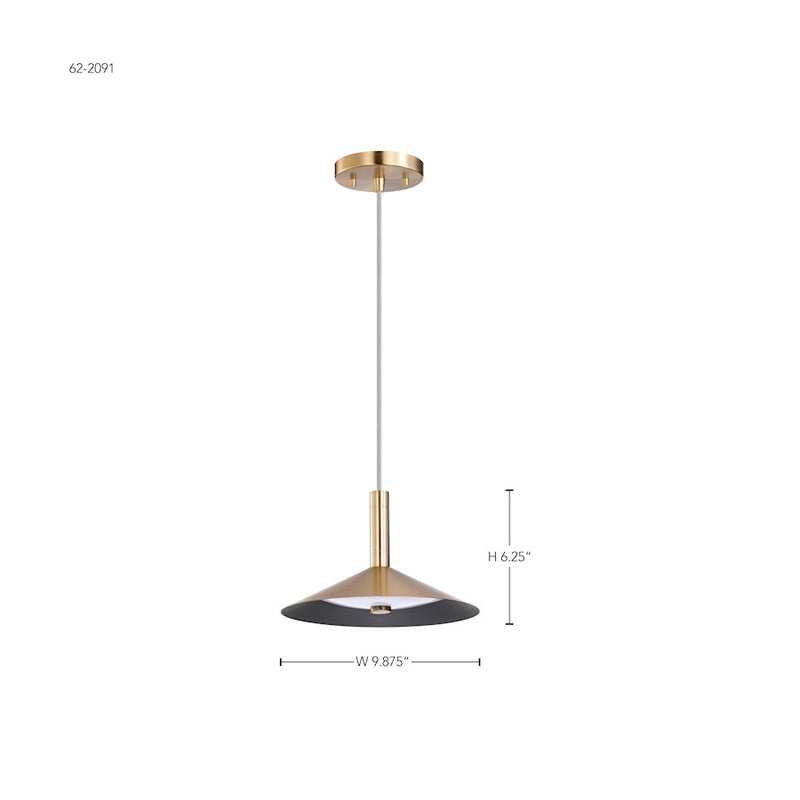 Nuvo Lighting Corrine 10in 1-Light LED Pendant | Transitional Burnished Brass Steel and Dark Gray Acrylic | Kitchen Island & Dining Room | Model 62-2091