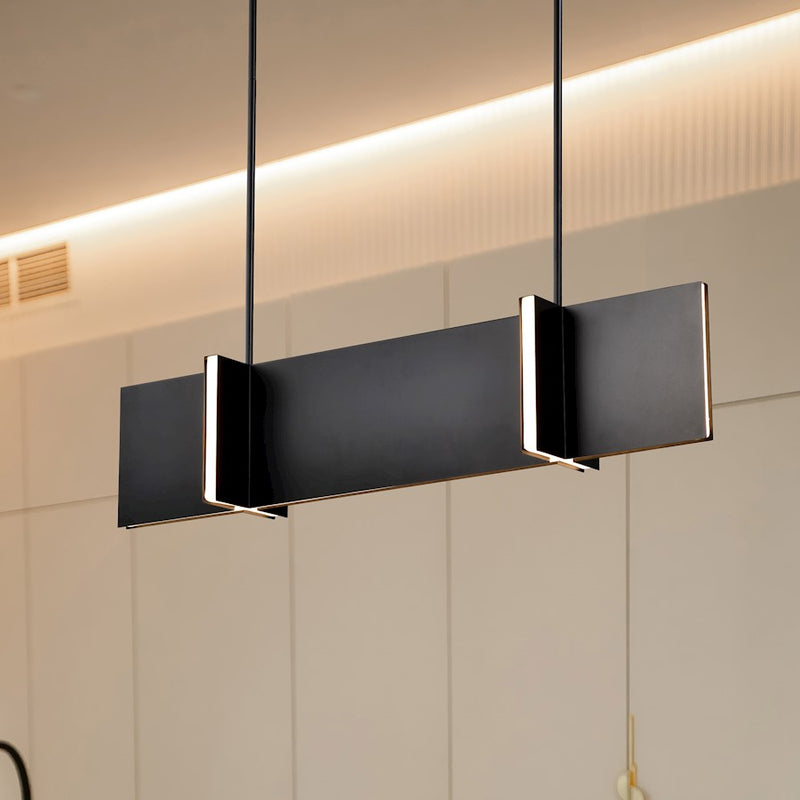 Nuvo Lighting Blaine 38in LED Island Pendant | Modern Matte Black Steel and Acrylic Lens | Kitchen Island & Dining Room | 37 x 7 x 46 in | Model 62-2161
