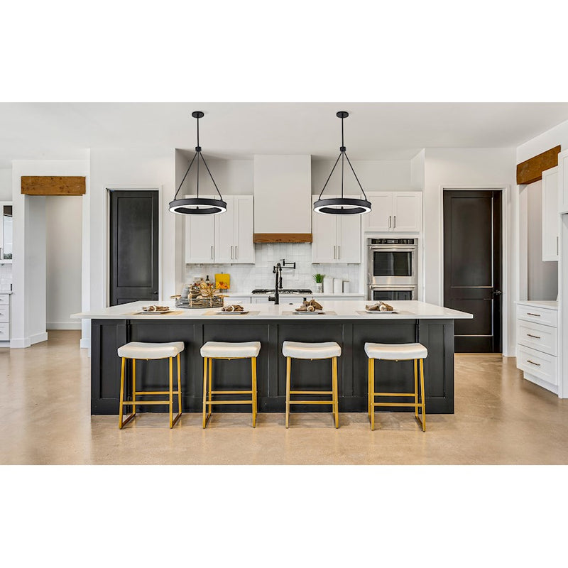 Nuvo Lighting Longford 20in 1-Light LED Pendant | Transitional Textured Black Steel and White Acrylic Lens | Kitchen Island & Dining Room | Model 62-2261