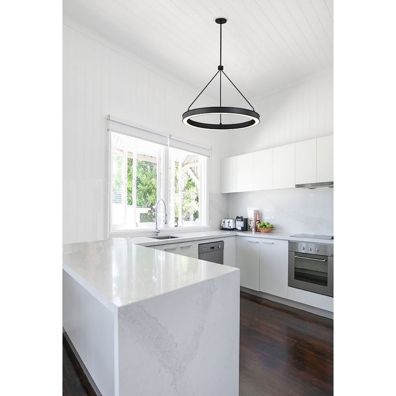 Nuvo Lighting Longford 30in 1-Light LED Pendant | Transitional Textured Black Steel and White Acrylic Lens | Kitchen Island & Dining Room | Model 62-2262