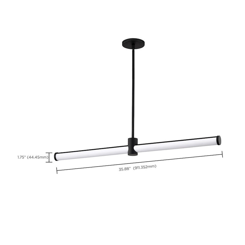Nuvo Lighting Bowman 36in 1-Light LED Island Pendant | Contemporary Matte Black Steel and Acrylic Lens | Kitchen Island & Dining Room | 35 | Model 62-2271