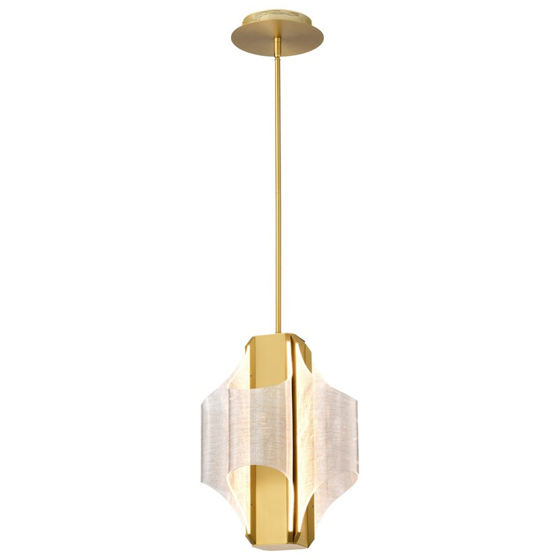 Satco Idris LED 4 Light Pendant, Vintage Brass Light Guide Panels