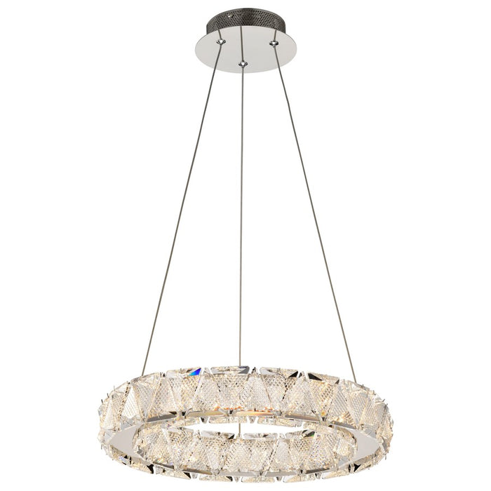 Satco Asher LED 15" Pendant, Polished Nickel/K9 Crystal