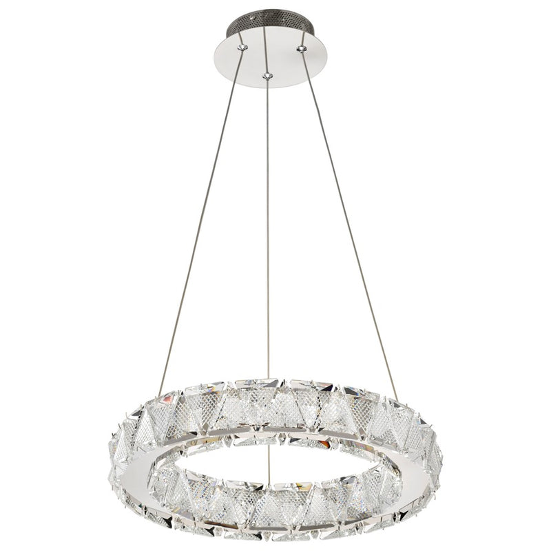 Satco Asher LED 15" Pendant, Polished Nickel/K9 Crystal